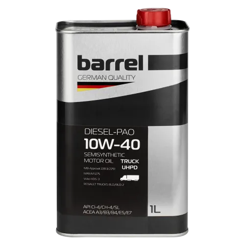 Олива моторна BARREL DIESEL-PAO TRUCK UHPD 10W40 CI-4/CH-4/SL кан.1л